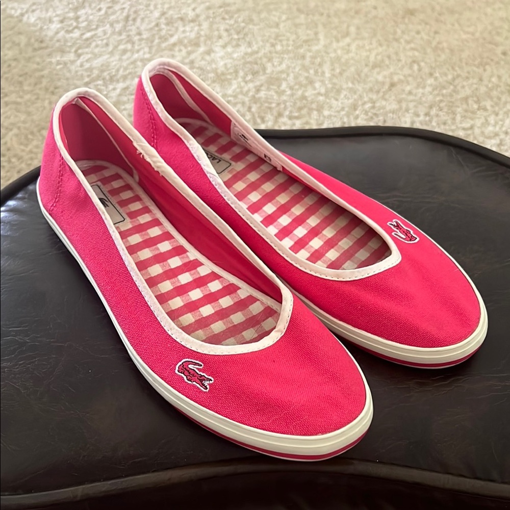 Lacoste Pink Flats with Canvas Material and Rubber Sole